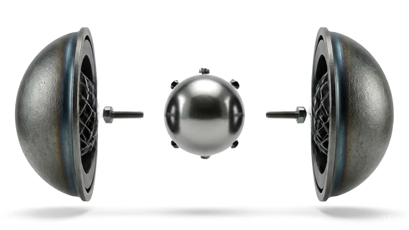 Exploded deconstruction frame of steel ball